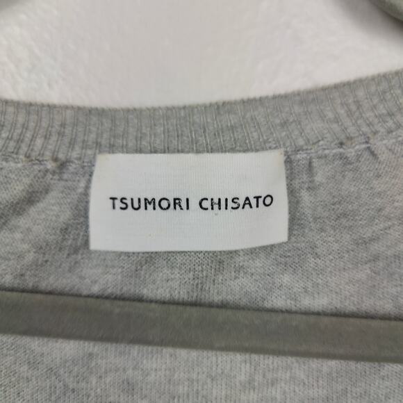 Tsumori Chisato Sweater Womens Medium Gray Ruffled Short Sleeve Cotton Silk FLAW - Picture 8 of 11